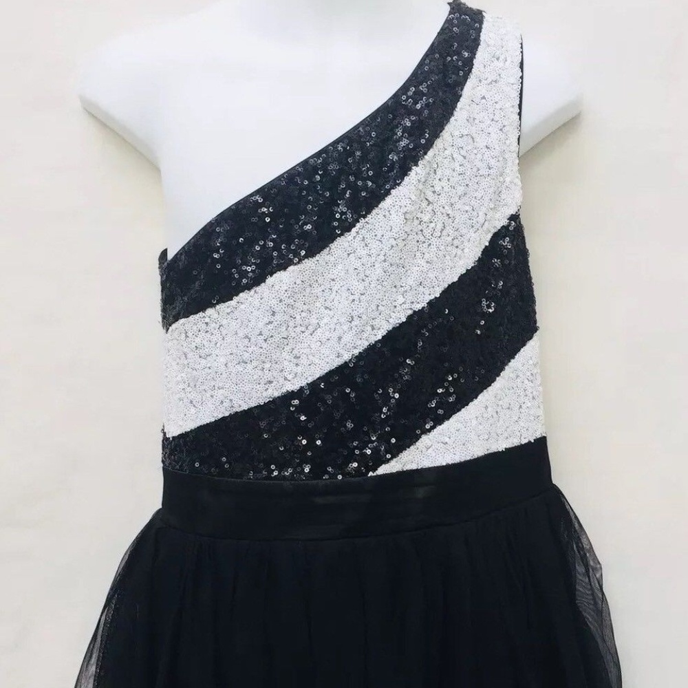 As U Wish  Black White Sequin One Shoulder Dress